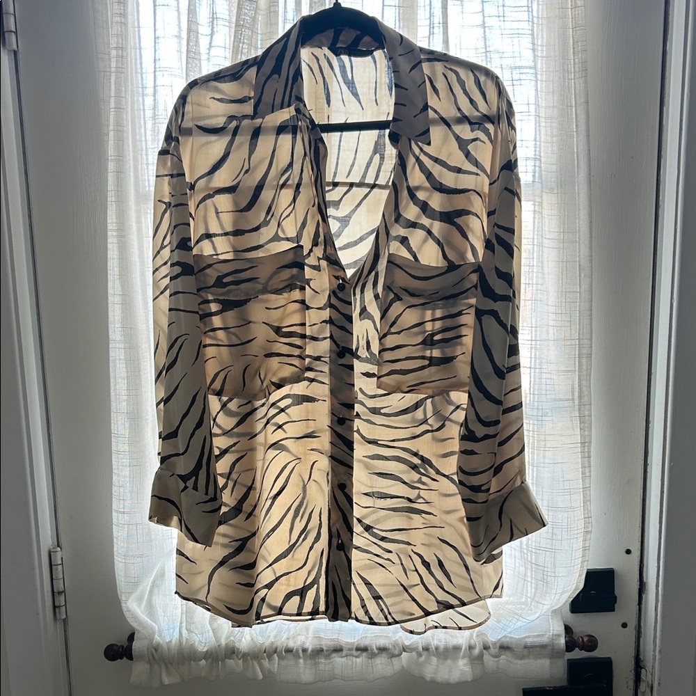 Zara Black and Cream Zebra Print Blouse
